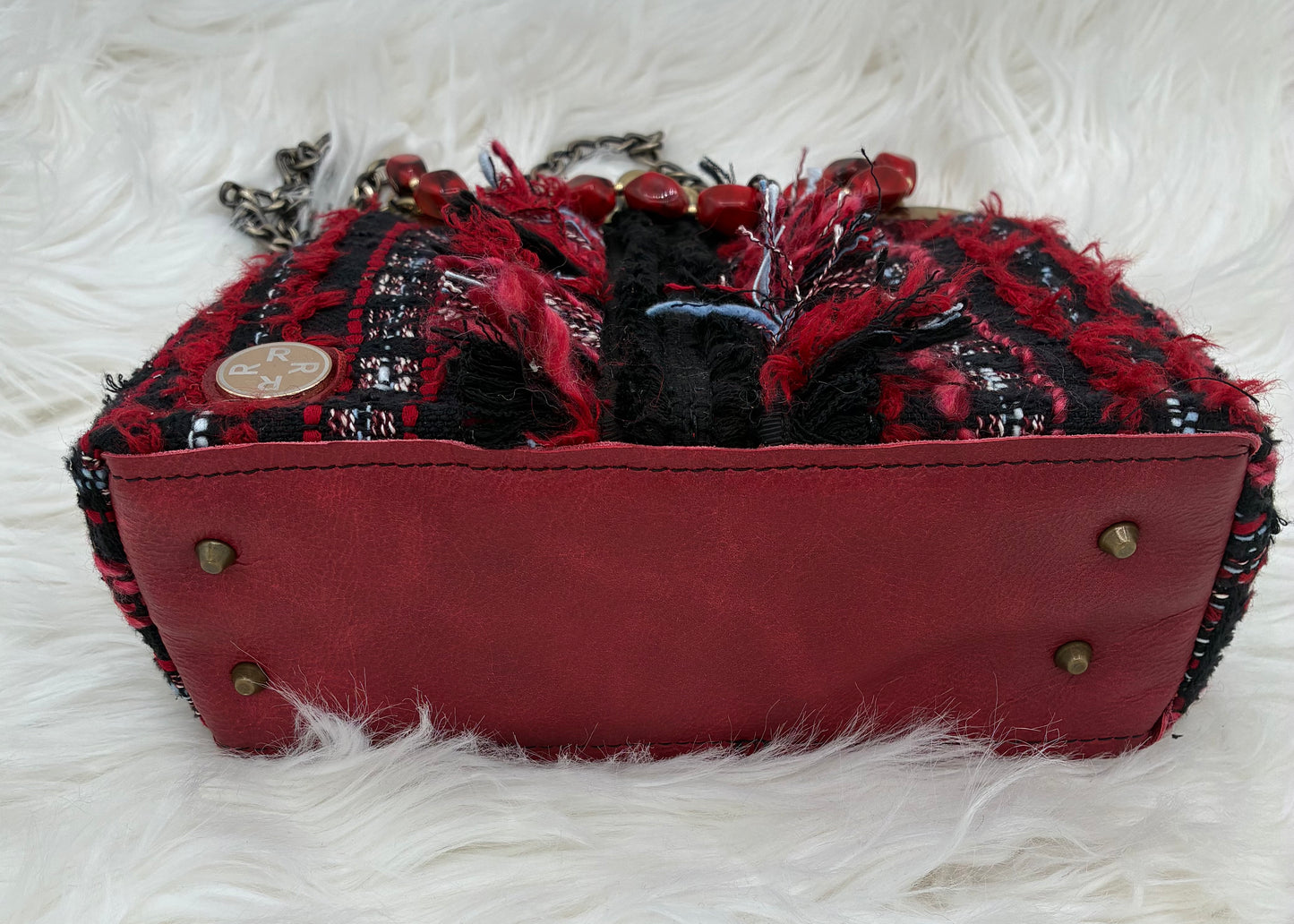 Red Parisian Tweed Metal-Frame Handbag
