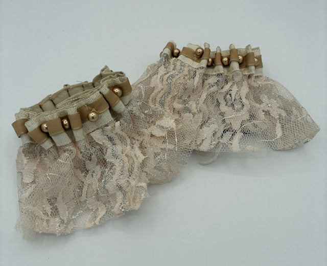 Lace Cuffs cream with ribbon and bead detail
