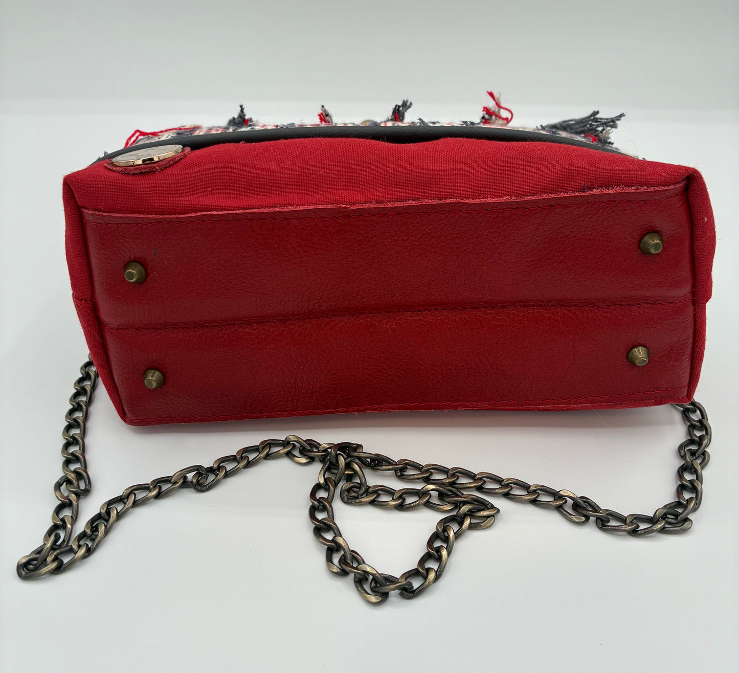 Red and Grey Parisian Tweed  Metal-Frame Handbag