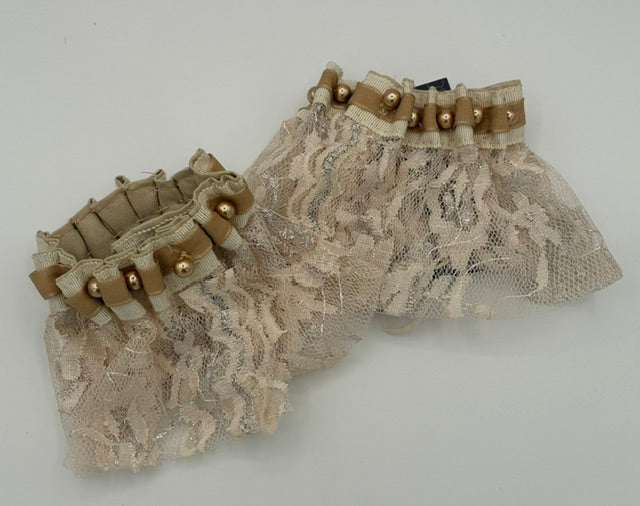 Lace Cuffs cream with ribbon and bead detail